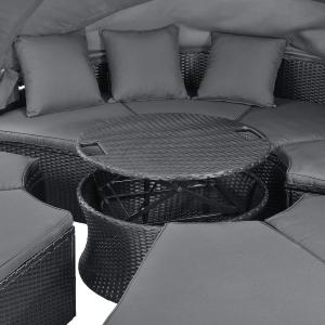 Canapé de jardin rond XXL, 210 cm, modulable en résine tressée noir