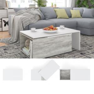 TABLE basse coulissante et pivotante, gris béton/blanc