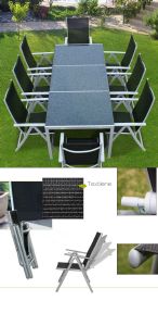 Salon de jardin ALU et plateau granit + 8 chaises Salon de jardin ALU et plateau granit + 8 chaises