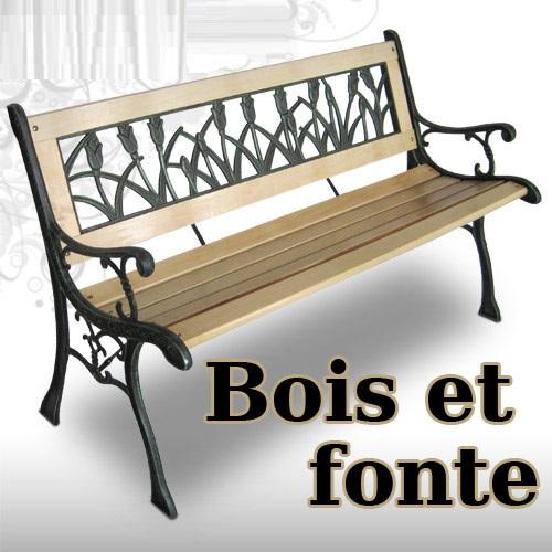 Banc Exterieur Bois Et Fonte : Banc de jardin en bois massif et fonte, mod?le TULIPE Banc Exterieur Bois Et Fonte : Banc de jardin en bois massif et fonte, mod?le TULIPE