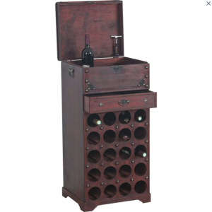 Meuble casier à vin colonial 20 bouteilles avec coffre et tiroir