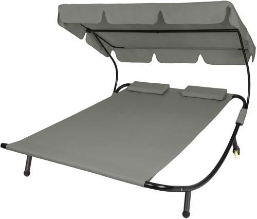 Chaise longue bain de soleil jardin 2 places, gris