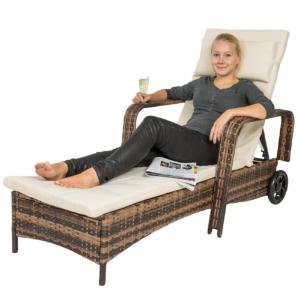 Bain de soleil en résine tressée avec matelas – Dossier inclinable 6 positions – 4 coloris