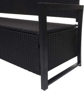 BANC avec coffre, résine tressée noir, 165 cm, coussin vert