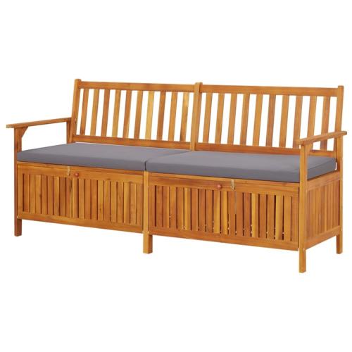 BANC de jardin, en acacia, 170 cm avec coffre de rangement, coussins gris