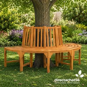 Banc de jardin en bois exotique, demi tour d'arbre, 210 cm