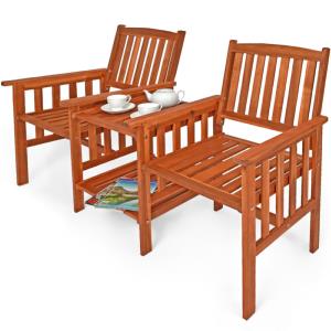 BANC de jardin double avec table en ACACIA