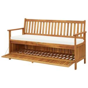 BANC de jardin bois exotique, 150 cm avec coffre de rangement