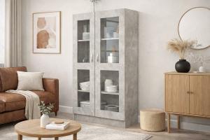 Bibliothèque moderne 150 cm gris béton avec portes vitrées – ARTOS