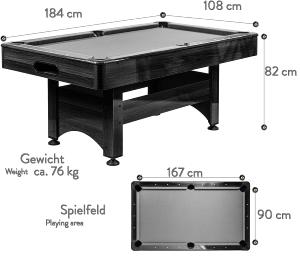 BILLARD type PRO 6 Ft, Noir, tapis rouge