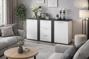 Commode / Buffet bas moderne 155 cm anthracite & blanc – ALINA