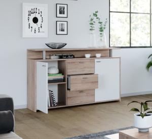 Commode design, beige - blanc, 135 cm