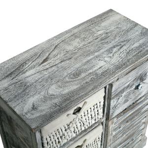 Commode bois avec 3 paniers, blanc/gris