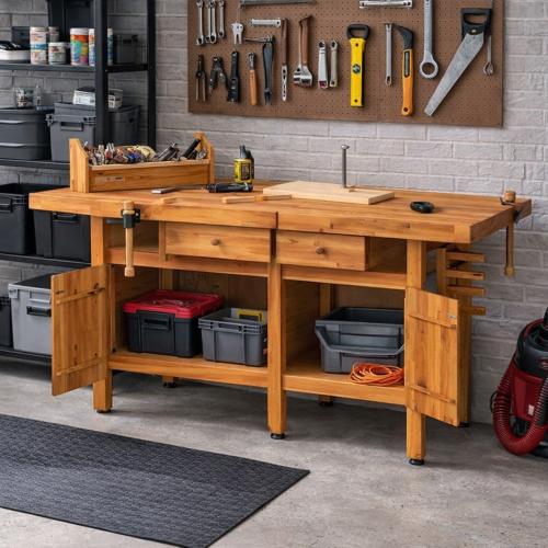 ETABLI menuiserie, en bois, 195 cm, avec rangements