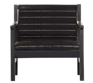 Fauteuil cuir noir véritable et bois massif de manguier