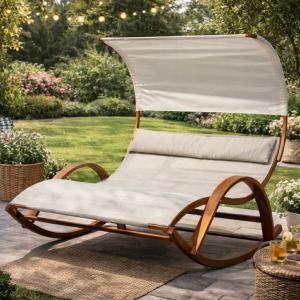 Hamac balancelle design 2 places en bois de mélèze – 190 cm – Avec pare-soleil