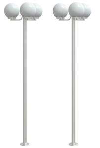 Lampadaires d'extérieur inox, moderne, 3 globes, 220 cm, lot de 2
