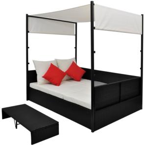 LIT canapé de jardin, 2 places modulables, résine tressée noir 