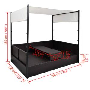 LIT canapé de jardin, 2 places modulables, résine tressée noir 