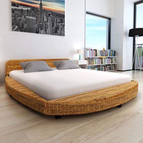 Lit rond en bois d'acajou et abaca pour matelas 180 x 200 cm