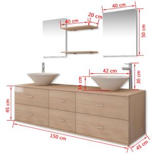 MEUBLE de salle de bain, modulable, complet beige, double vasque