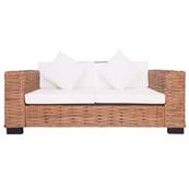 CANAPE en rotin naturel, pour jardin ou maison, avec coussin