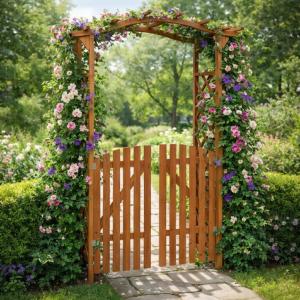 Pergola arche bois laqué 205 cm avec portillons et serrure – Brun ou Gris