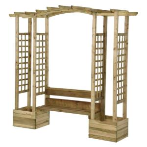 PERGOLA 230 cm en bois massif, avec banc et jardinières