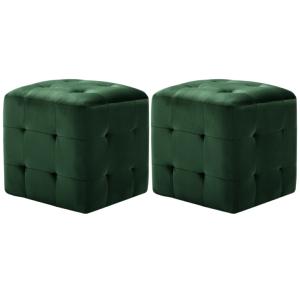 POUF cube, habillage velours vert, lot de 2.