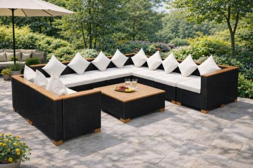 Salon de Jardin Modulable Résine Tressée ARIANA – Ensemble Canapés & Table Basse