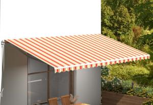 STORE BANNE 5 x 3,5 m, manuel, toile beige/rouge