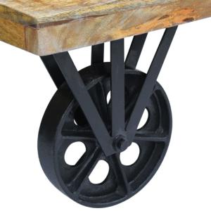 TABLE basse sur roues, 120 cm, bois massif manguier