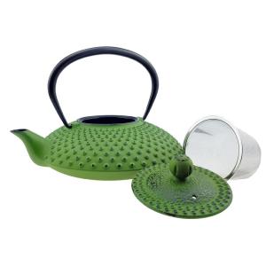 THEIERE en fonte, design avec points vert, 1,25 litres