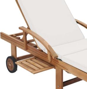 Bain de soleil avec coussin, teck massif, pliable, sur roues