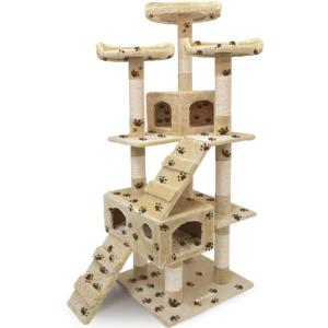 ARBRE A CHAT grand modèle, beige avec motifs