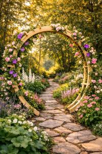 Pergola circulaire Moongate en bois traité – Arche décorative de jardin- 250 cm