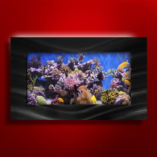 AQUARIUM mural 115x58x11 cm, aluminium brossé noir