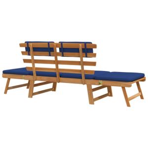 Banc de jardin convertible, en acacia avec coussins bleu