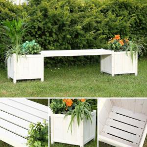 Banc de jardin avec bacs à fleurs, en bois massif, 4 coloris