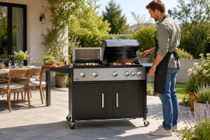 BARBECUE gaz combiné, four à pizzas, sur roues