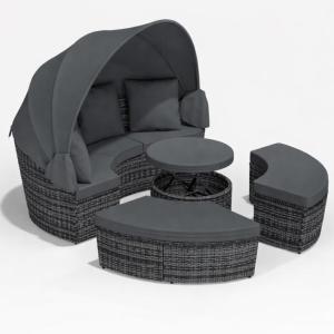 Canapé jardin, 185 cm, résine tressée, table télescopique, gris anthracite