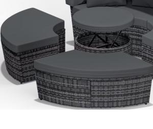 Canapé jardin, 185 cm, résine tressée, table télescopique, gris anthracite
