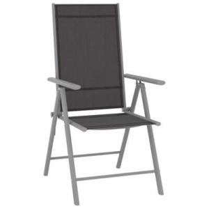 Salon de jardin aluminium gris, avec table, 6 fauteuils, chaise longue et repose-pieds