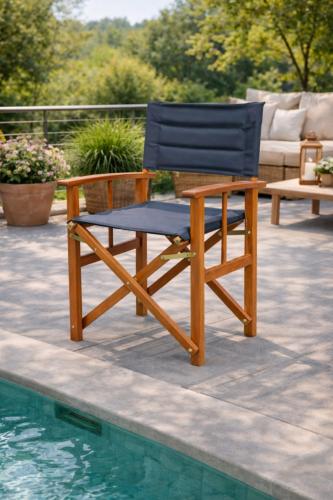 Chaise pliante en bois d’eucalyptus – Fauteuil régisseur toile anthracite