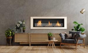 CHEMINEE ETHANOL murale inox, 130 cm, blanc, MICHIGAN