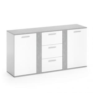 BUFFET bas gris béton - blanc, 155 cm, modèle MILAN