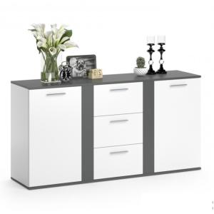 BUFFET bas anthracite - blanc, 155 cm, 2 portes et 3 tiroirs