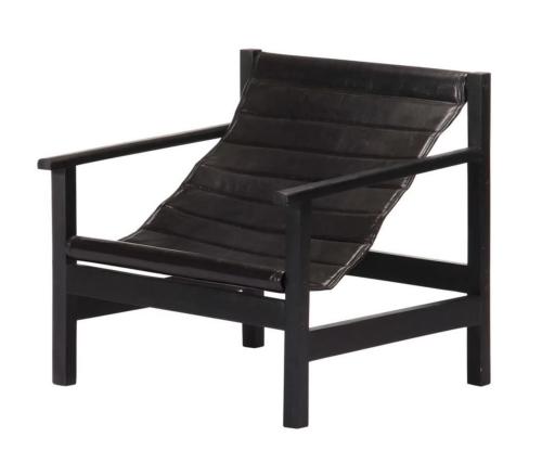 Fauteuil cuir noir véritable et bois massif de manguier