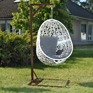 HAMAC de jardin suspendu, métal, Blanc, coussins gris