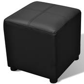 Bancs coffre et pouf, cuir noir, lot de 3